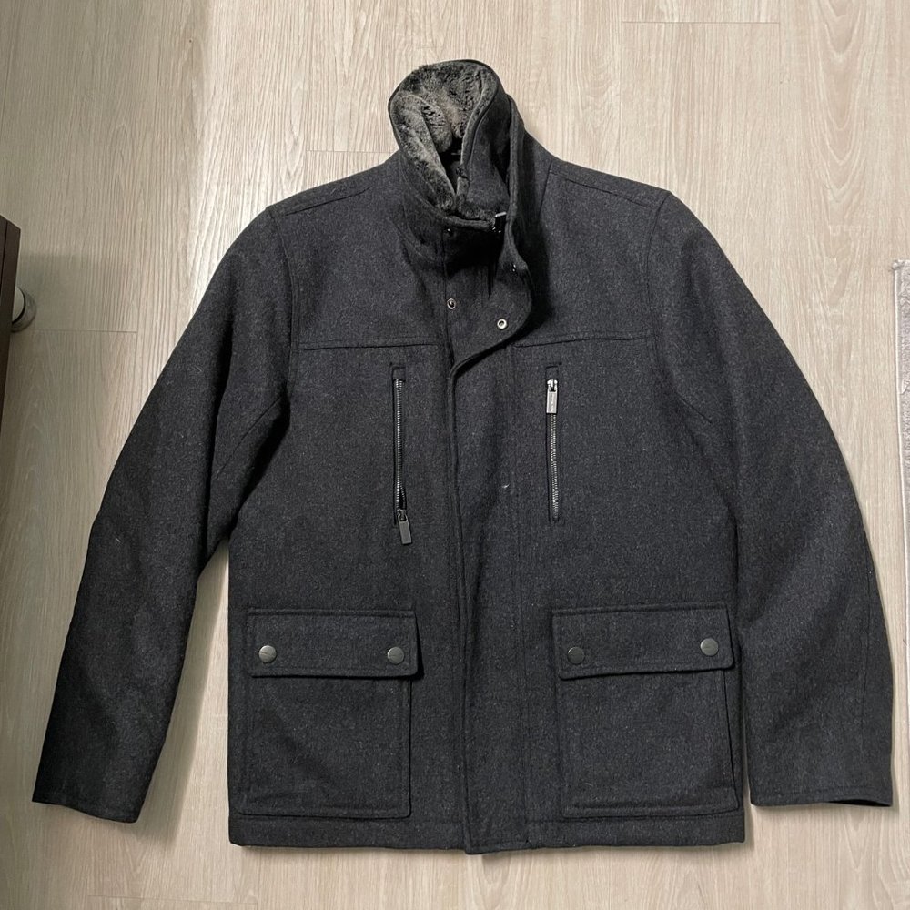 Michel Kors Men's Wool-blend Fur Collar Insulated Grey Jacket - Size M